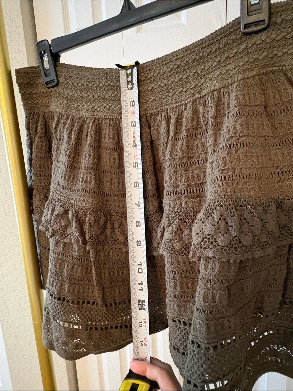Crochet Mini Skirt Cotton Ruffled Olive Green, Cottagecore Feminine Grunge Color